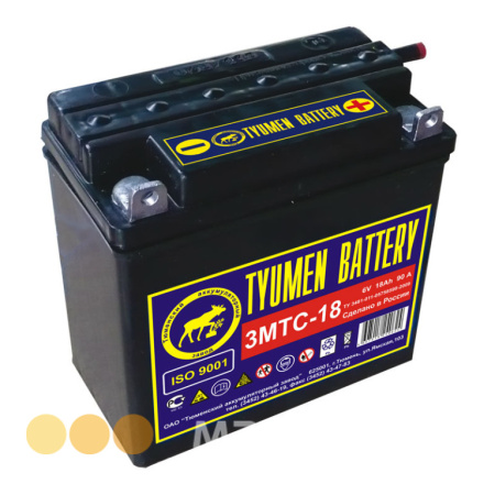 АКБ мото Tyumen Battery "3МТС" 18Ач о.п. 6В. 90А (140*77*135) сух.зар.